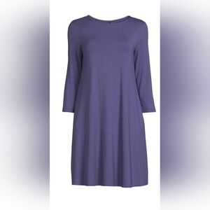 Time and Tru NEW Plus Size 3/4 Sleeve Knit Swing Dress with Pockets - Blue